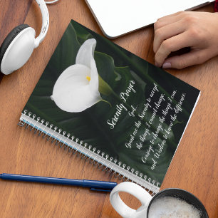 Serenity Prayer White Calla Lily Floral Notebook