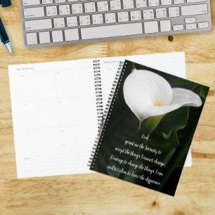 Serenity Prayer White Calla Lily Floral Planner