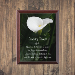 Serenity Prayer White Calla Lily Wall Plaque