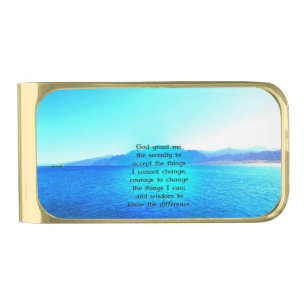 Serenity Prayer With Blue Ocean and Amazing Sky Gold Finish Money Clip
