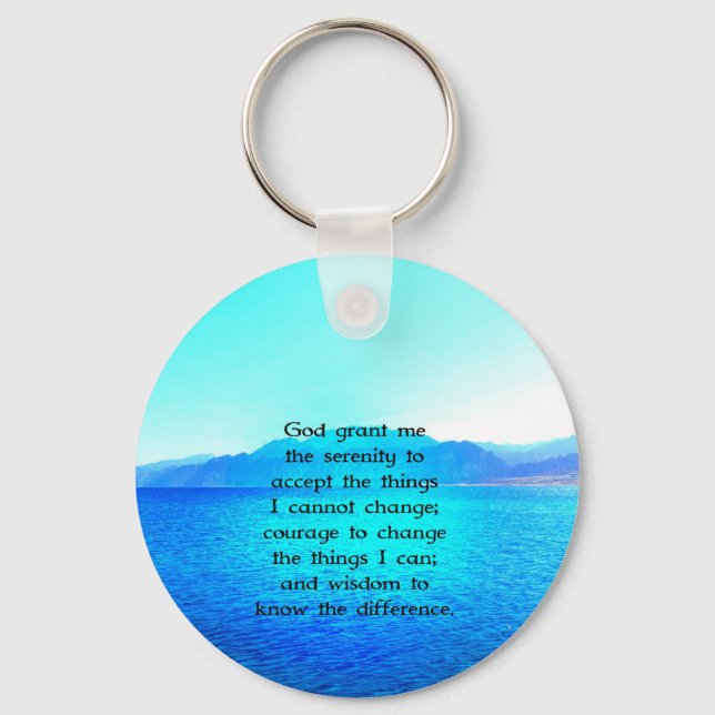 Serenity Prayer With Blue Ocean and Amazing Sky Keychain (Front)