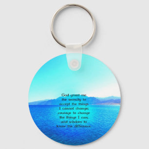 Serenity Prayer With Blue Ocean and Amazing Sky Keychain