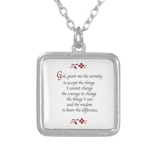 Serenity Prayer_with Burgundy Detail Silver Plated Necklace