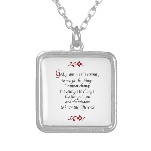 Serenity Prayer-with Burgundy Detail Silver Plated Necklace (Front)