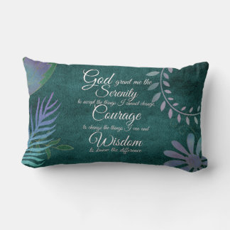 Serenity prayer with butterfly, iridescent florals lumbar pillow