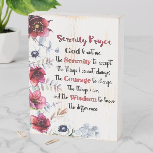 Serenity Prayer with floral artwork Wooden Box Sign
