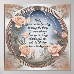 Serenity Prayer With Flowers and Frame Foil Prints