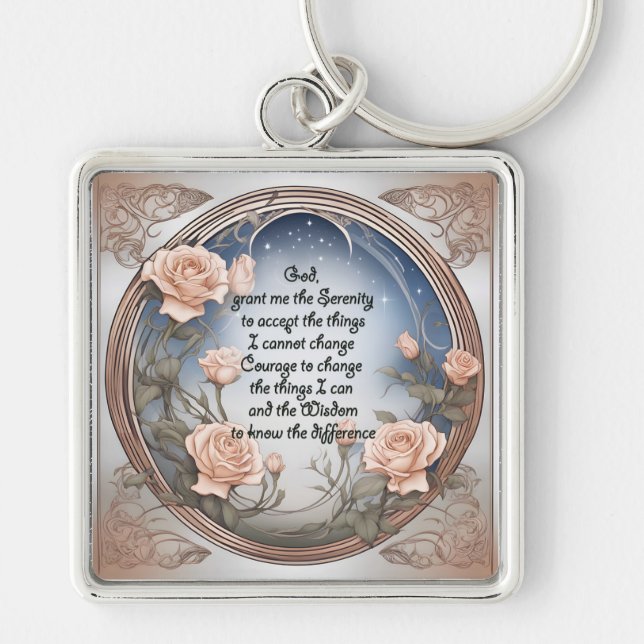 Serenity Prayer With Flowers and Frame Keychain (Front)