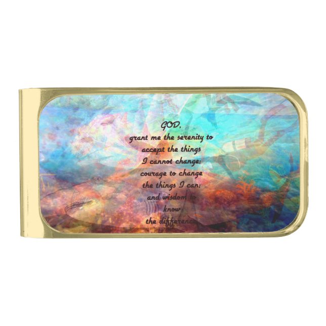 Serenity Prayer With Inspiring Underwater Art Gold Finish Money Clip (Front)