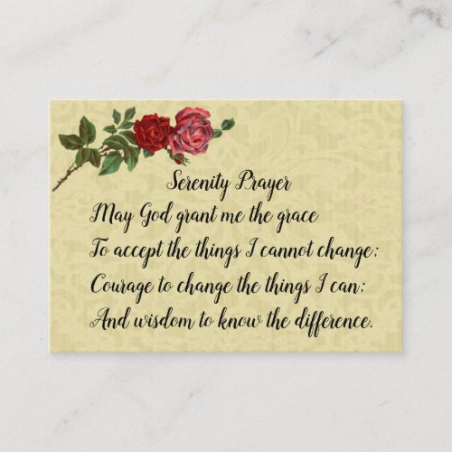 Serenity Prayer with lace  roses Business Card