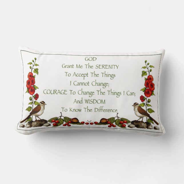 Serenity Prayer With Nature Border: Hand Drawn Lumbar Pillow (Front)