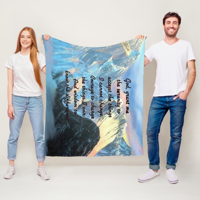 Serenity Prayer With Panoramic View Mount Everest Fleece Blanket (In Situ)