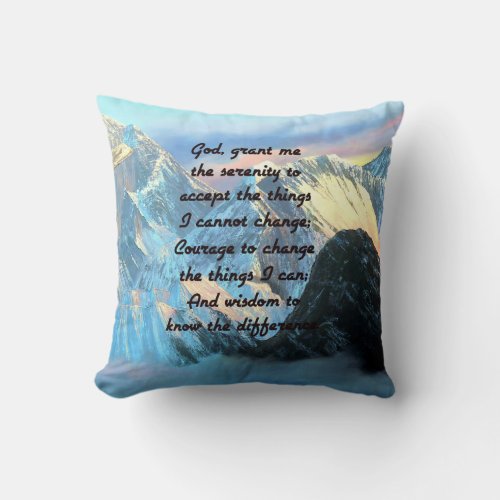 Serenity Prayer With Panoramic View Mount Everest Throw Pillow