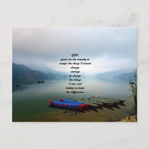 Serenity Prayer With Phewa Lake Panoramic View Postcard
