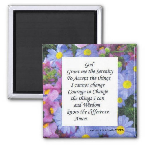 serenity prayer with pink and blue flowers magnet