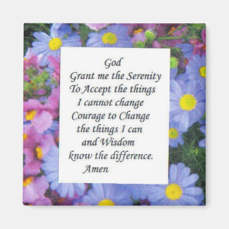 serenity prayer with pink and blue flowers magnet