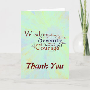 Serenity Prayer Wordle on abstract Letterpress Thank You Card