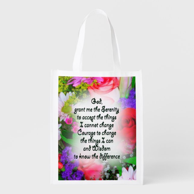 Serenity Prayer written in Center of Bouquet Grocery Bag (Front)