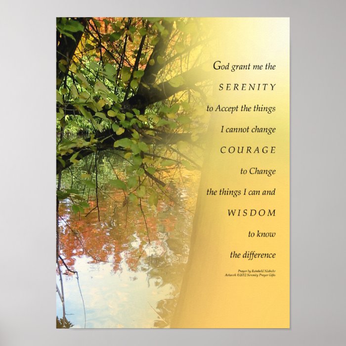 Serenity Prayer Yellow Orange Tree and Pond Poster