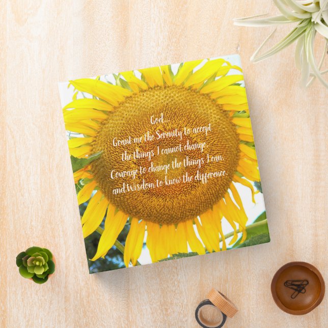 Serenity Prayer Yellow Sunflower Floral 3 Ring Binder (In Situ)