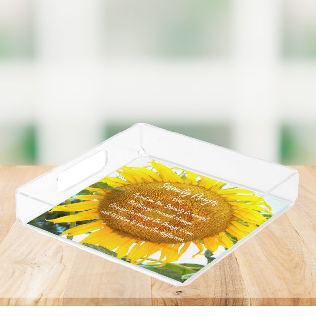 Serenity Prayer Yellow Sunflower Floral Acrylic Tray (In Situ)