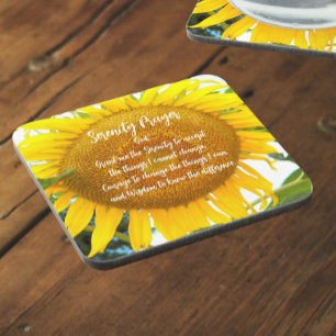 Serenity Prayer Yellow Sunflower Floral Beverage Coaster
