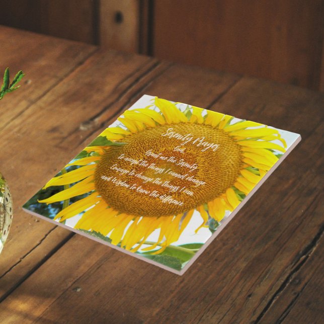 Serenity Prayer Yellow Sunflower Floral Ceramic Tile (In Situ)