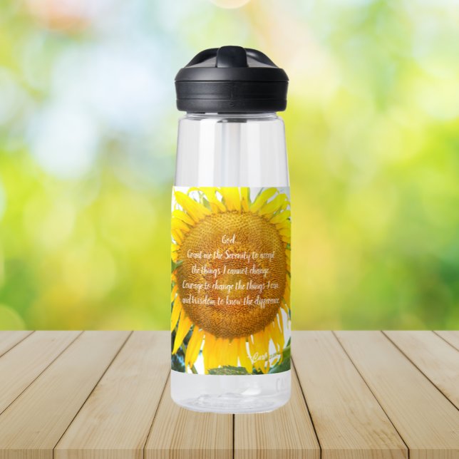 Serenity Prayer Yellow Sunflower Floral Water Bottle (In Situ Table)
