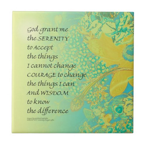 Serenity Prayer Yellow Turquoise Bouquet Tile