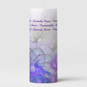 Serenity Purple Blue Lacy Abstract Floral Pillar Candle
