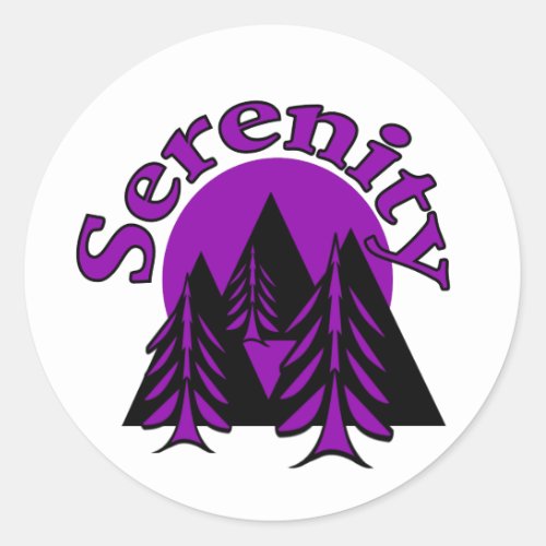 Serenity Quote Modern Black Purple Moon Trees Classic Round Sticker