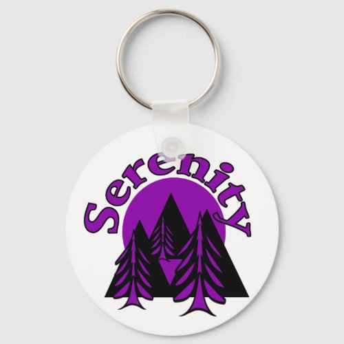 Serenity Quote Modern Black Purple Moon Trees Keychain