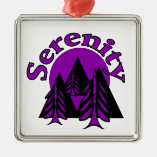 Serenity Quote Modern Black Purple Moon Trees Metal Ornament