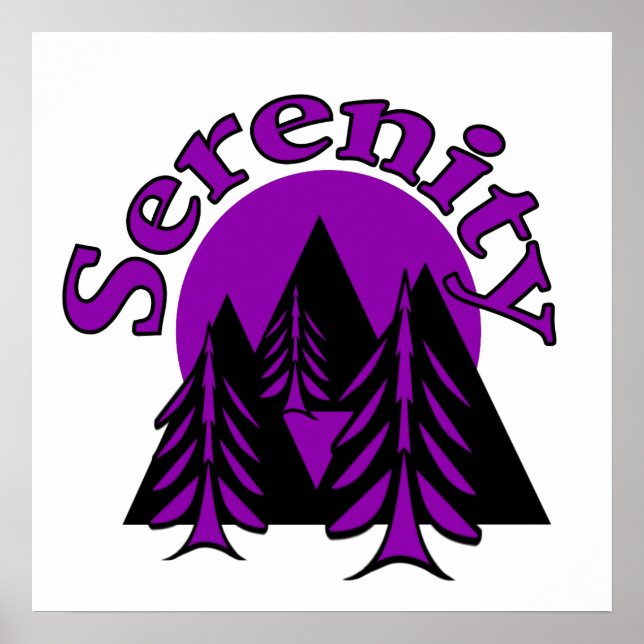Serenity Quote Modern Black Purple Moon Trees Poster (Front)