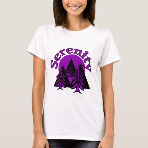 SERENITY  Quote Modern Black Purple Moon Trees T_Shirt
