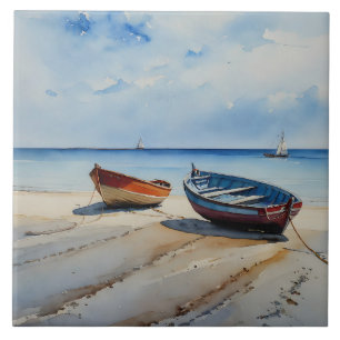 "Serenity Shores" A Restful Watercolour Seascape Ceramic Tile