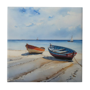"Serenity Shores" A Restful Watercolour Seascape Ceramic Tile