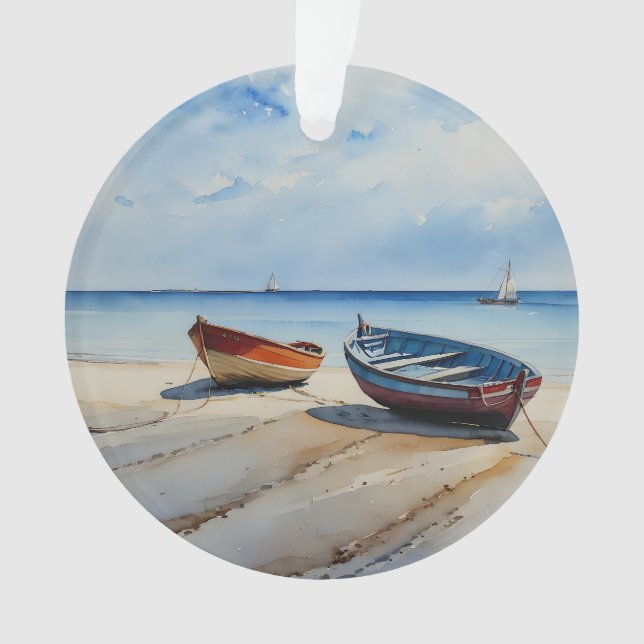 "Serenity Shores" A Restful Watercolour Seascape Ornament (Front)