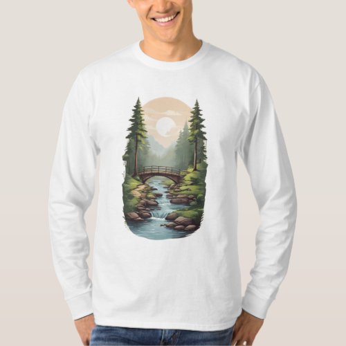 Serenity Streams Tranquil Forest Bridge T_Shirt C