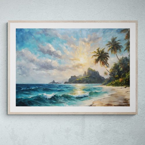 Serenity Sunset Tropical Beach Oasis in Oil Poster