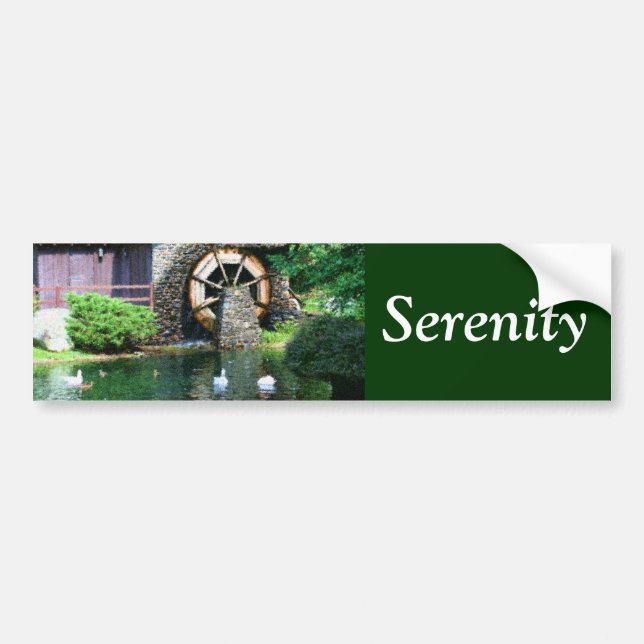 Serenity Water Wheel Inspirational Bumper Sticker (Front)
