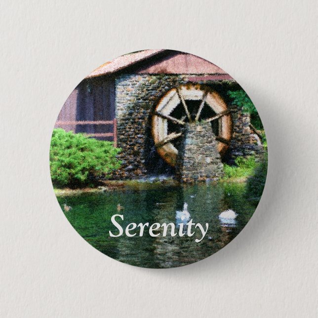 Serenity Water Wheel Inspirational Button (Front)