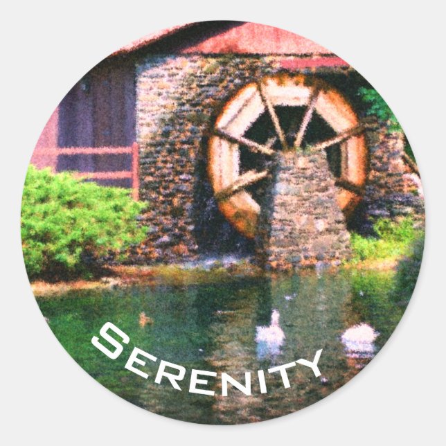 Serenity Water Wheel Inspirational  Classic Round Sticker (Front)