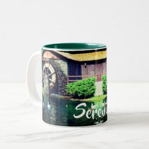 Serenity Water Wheel Inspirational Words Two-Tone Coffee Mug