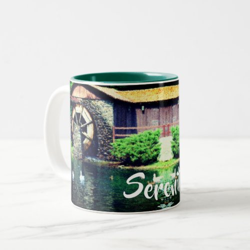 Serenity Water Wheel Inspirational Words Two_Tone Coffee Mug