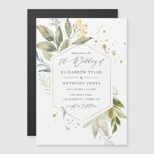 Serenity Watercolor Greenery Geometric Wedding Magnetic Invitation
