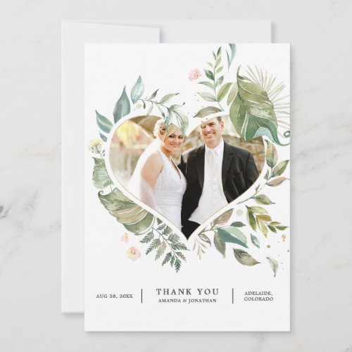 Serenity Watercolor Greenery Geometric Wedding Thank You Card