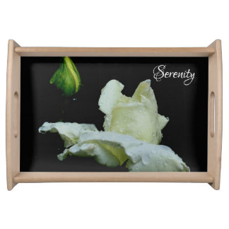 Serenity White Rosebud Inspirational Words Serving Tray