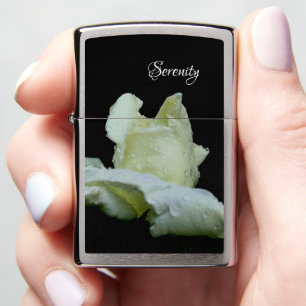 Serenity White Rosebud Inspirational Words Zippo Lighter