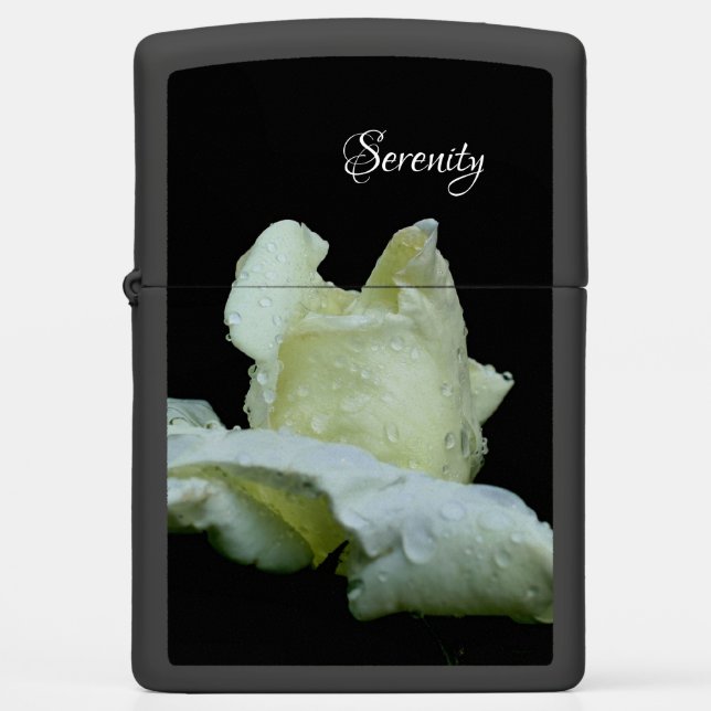 Serenity White Rosebud Inspirational Words  Zippo Lighter (Front)